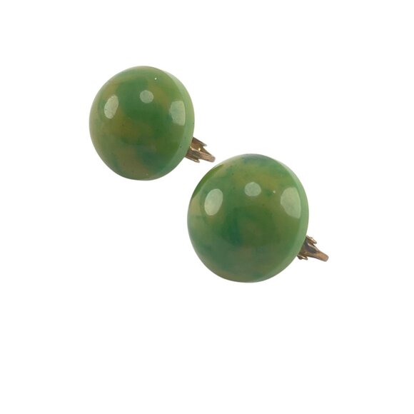 Vintage Green Bakelite Dome Clip-On Earrings - Picture 3 of 12